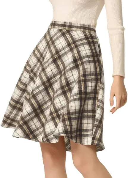 Vintage Plaid Tartan Elastic Waist Knee Length A-Line Skirt