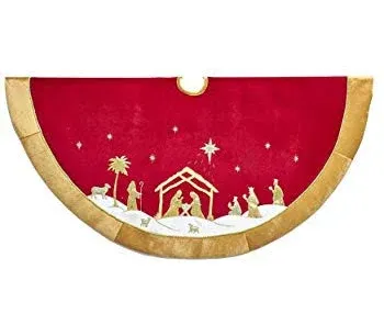 Kurt Adler 48" Red and Gold Religious Tree Skirt