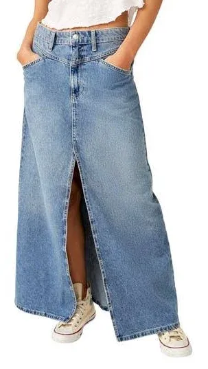 Free People Come As You Are Denim Maxi Skirt