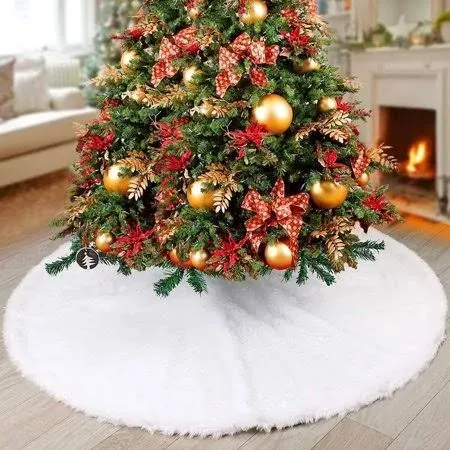 Christmas Tree Skirt, 48 Inch White Soft Faux Fur Tree Skirts Plush Christmas De