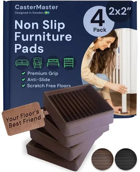  Non Slip Furniture Pads- 2x2 Square Rubber Anti Skid 2&#034; x 2&#034; (Set of 4) Brown