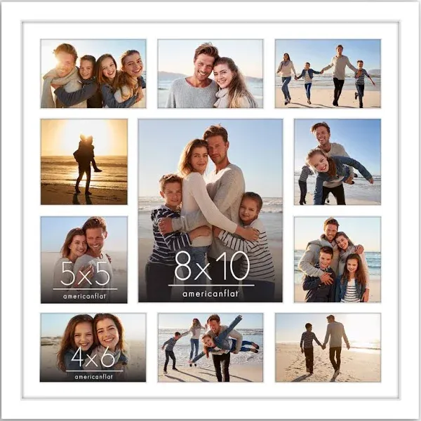 Americanflat 20x20 Collage Picture Frame - Fits One 8x10, Four 5x5, and Six 4x6 Photos or One 20x20 Photo - White