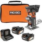 RIDGID 18V Brushless Compact Fixed Base Router with 1/4-inch Bit, Round and Square Bases, and Collet Wrench R860443B