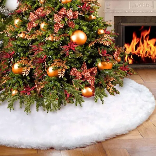 Swyeoot 48 inch White Soft Faux Fur Christmas Tree Skirt