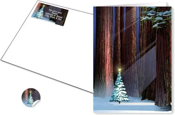 Stonehouse Clooection |Christmas Tree in the Forest Holiday Card | 18 Christmas Cards & Envelopes | USA Made- Winter Holiday Forest (Standard)