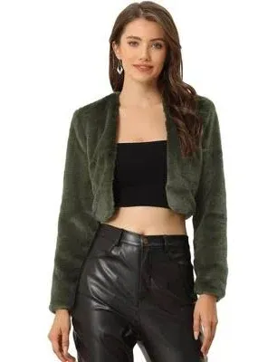 Faux Fur Evening Open Front Bolero Cropped Jacket Shrug