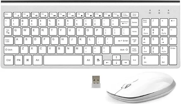 Wireless Keyboard Mouse Combo, 2.4G USB Slim Keyboard and Mouse Silent Full-Size Ergonomic Compact with Number Pad for Laptop PC Computer - Silver