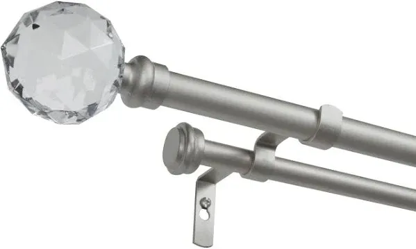 Double Curtain Rod with Faux Crystal Finials