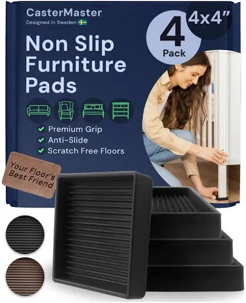 Non Slip Furniture Pads- 2x2 Square Rubber Anti Skid Caster Cups, Leg Coaster...