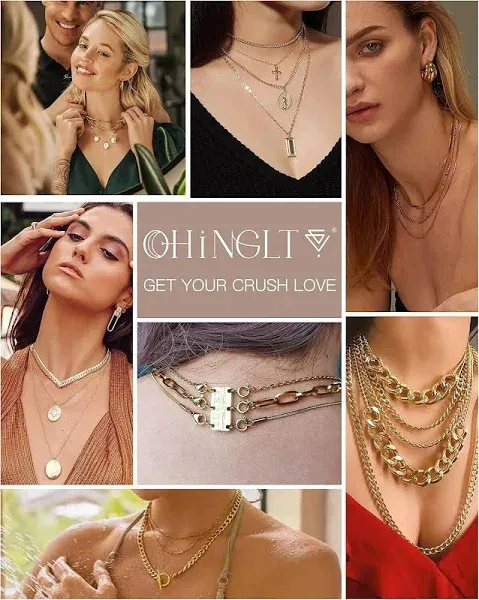 OHINGLT Lucky Necklace Layering Clasps Separator for Stackable, Rose Gold and Silver Plated Multiple Necklace Clasps for Women