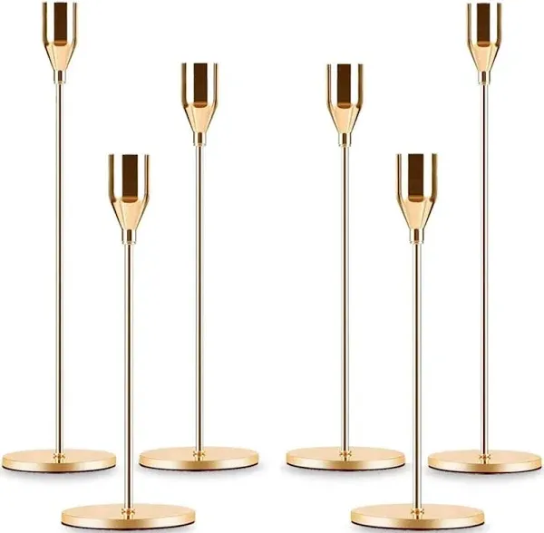 Metal Gold Taper Candle Holder for Wedding, Dinning, Party, Fits 3/4 inch Thi...