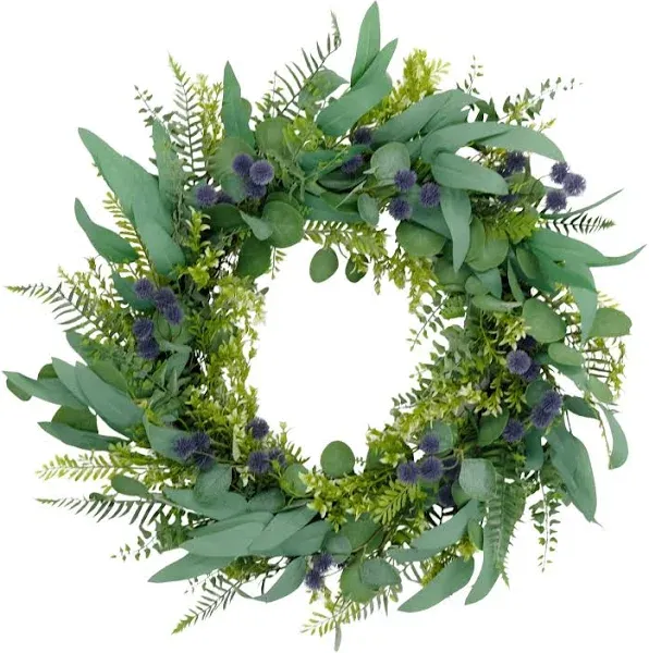 Puleo International 30" Artificial Eucalyptus Floral Spring Door Wreath, Green/Purple, Multicolor (2608-W30)