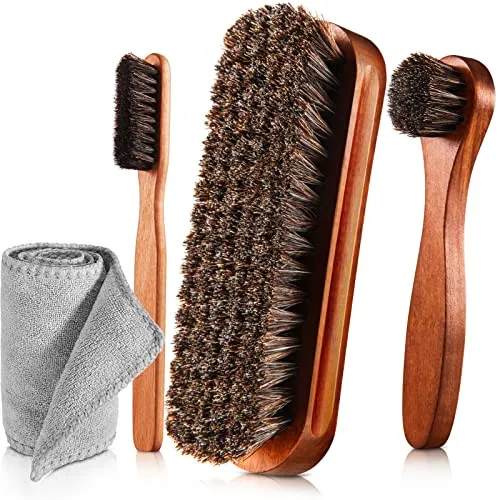 4 Pcs Horsehair Shine Shoes Brush Kit