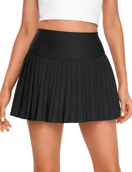 CRZ YOGA Women's High Waisted Pleated Tennis Skirts with Pockets Tummy Control Casual Liner Skorts A Line Workout Golf Skirts