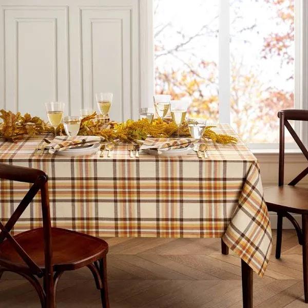 Elrene Home Fashions Russet Harvest Woven Plaid Cotton Tablecloth for Fall/Thanksgiving, 60"x102" Rectangle