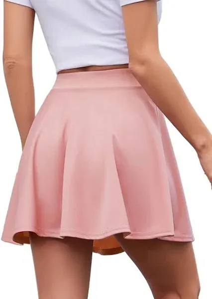 Afibi Casual Mini Stretch Waist Flared Plain Pleated Skater Skirt