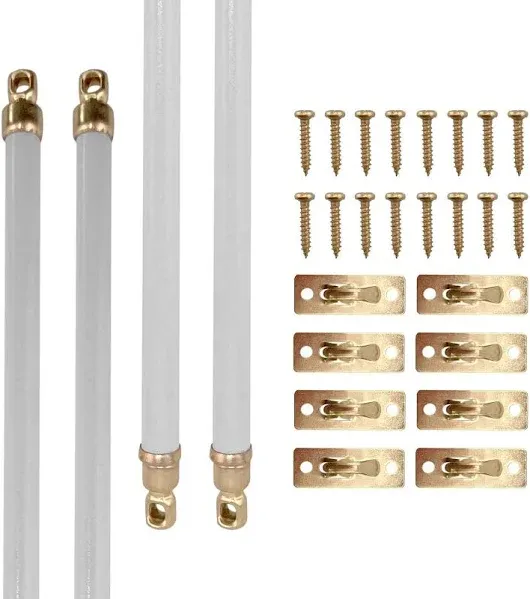 White Swivel Sash Curtain Rods with Brass Ends, Set of 4 (Hardware Included) ...