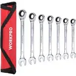 WORKPRO 7-Piece Ratcheting Combination Wrench Set, 72 Teeth, Combo Ratchet Wrenches Set with Roll Up Pouch, SAE 5/16"-11/16"