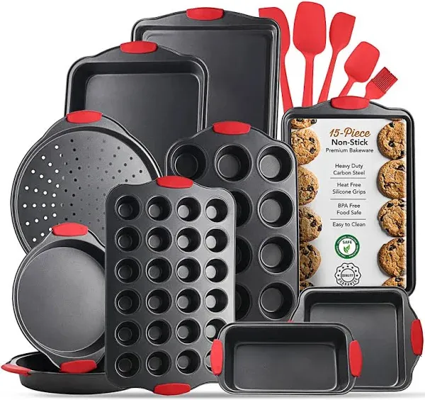 Baking Pan Set, 15 Piece Premium Nonstick Bakeware Sets BPA Free, Cookie Sheets 