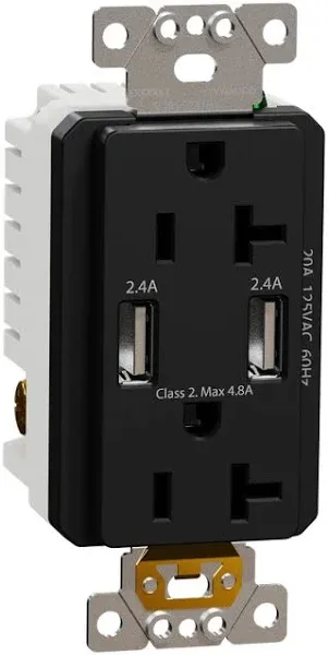 Square D by Schneider Electric Square D X Series USB-A/A and 125 Volt Duplex Decorator Tamper Resistant Electrical Outlet, 20 Amp, Matte Black