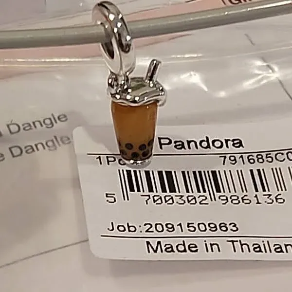 New Authentic Pandora Charm Murano Glass Bubble Tea 791685C01 W Suede Pouch