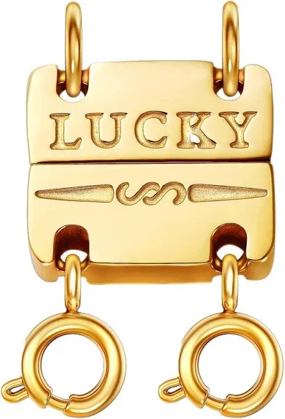  Lucky Necklace Layering Clasp 18K Gold and Silver Strong Double - Glod