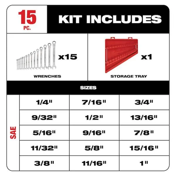 Milwaukee Tool 48-22-9416 Ratcheting Combination Wrench Set, Sae, 1/4 In To 1