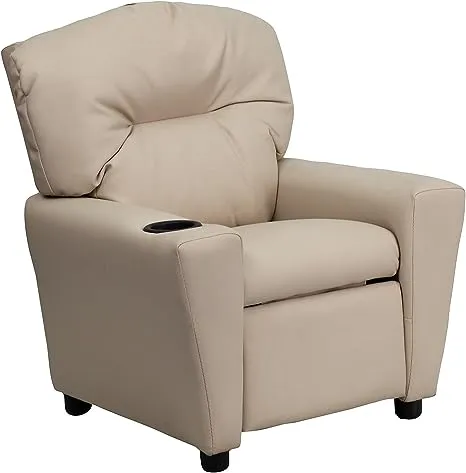 Flash Furniture Chandler Contemporary Beige Vinyl Kids Recliner with Cup Holder