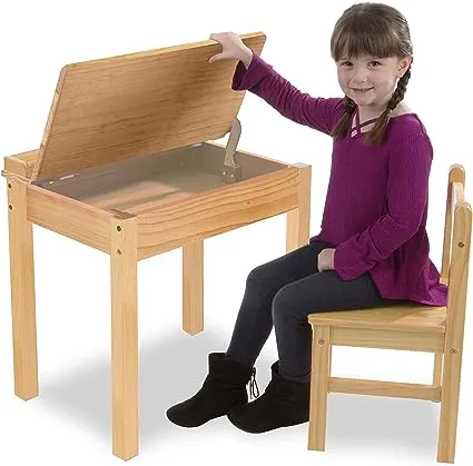 Melissa & Doug Wooden Child's Lift-Top Desk and Chair - Honey