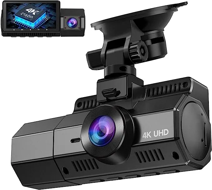 Veement 4K Dual Dash Camera for Car with GPS, 2160P Front+1080P Inside Rear Cam, Sony Starvis Sensor, Infrared Night Vision, 24H Motion Detection Parking Mode