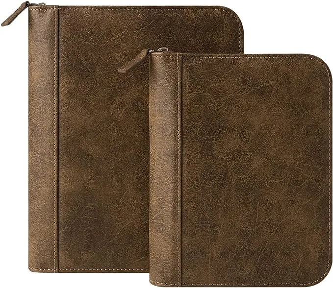 Franklincovey - FC Basics Binder - Distressed Simulated Leather - Zipper Binder for Planners (Compact, Brown)