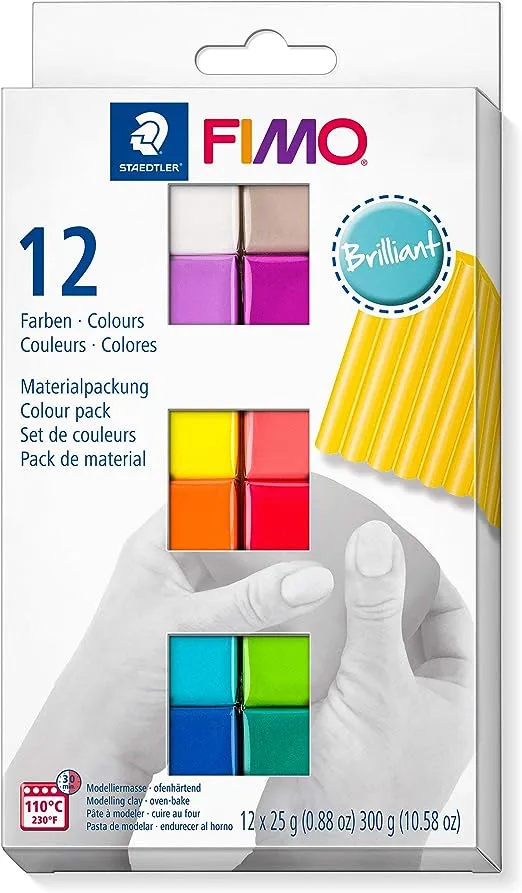 STAEDTLER 8023 C12-4 FIMO Soft Oven-Hardening Polymer Modelling Clay - Assorted Natural Colours (Pack of 12 x 25g Blocks)