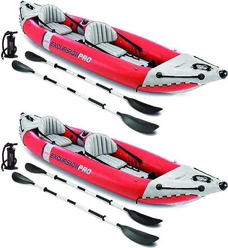 Intex Excursion Pro Inflatable 2 Person Vinyl Kayak with Oars & Pump, Red