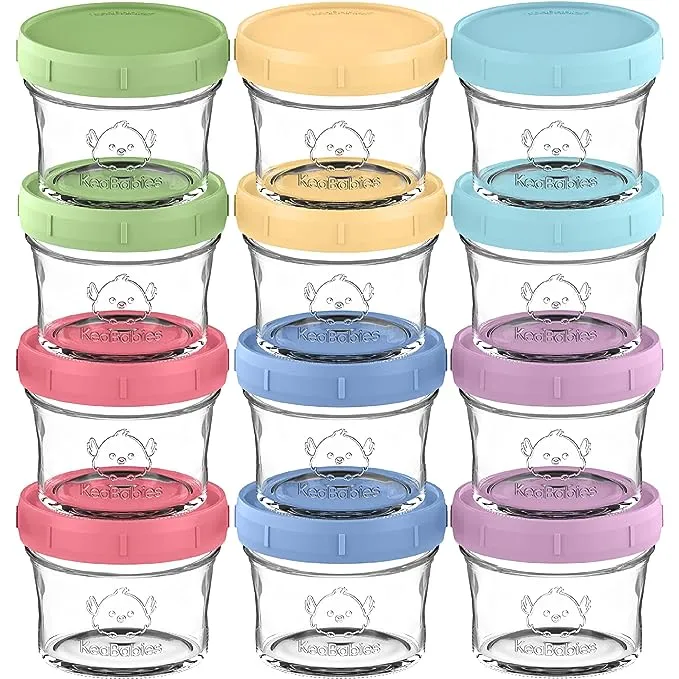 KeaBabies 12-Pack Baby Food Glass Containers, 4oz Leak-Proof Jars (Nord), Multicolor