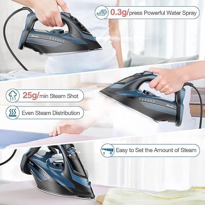 Sundu Steam Iron for Clothes with Rapid Heating Ceramic Coated Soleplate, 1700W with Precise Thermostat Dial, Self-Cleaning, Auto-Off, 15.21oz Water