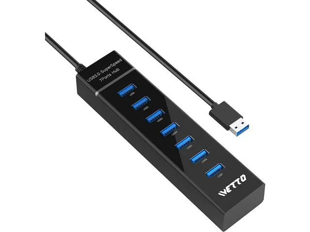 7-Port USB 3.0 Hub, IVETTO Data USB Hub Splitter with 3.3ft Long Cable for Laptop, PC, MacBook, Mac Pro, Mac Mini, iMac, Surface Pro and More