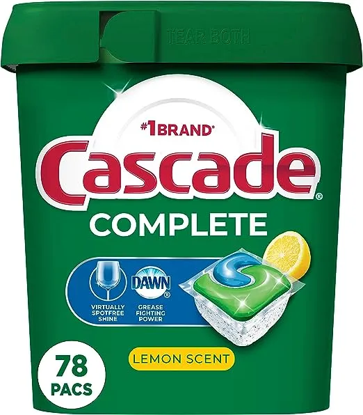 Cascade Complete Dishwasher Detergent ActionPacs, Lemon Scent, 78 Ct