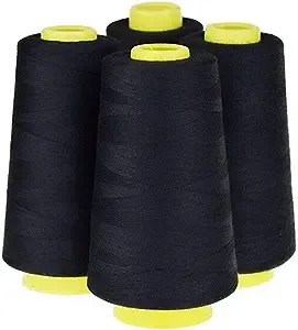 LNKA 4 Pack of 3000 Yard Spools Black Sewing Thread All Purpose 100% Spun Polyester Overlock Cone (Upholstery, Canvas, Drapery, Beading, Quilting)