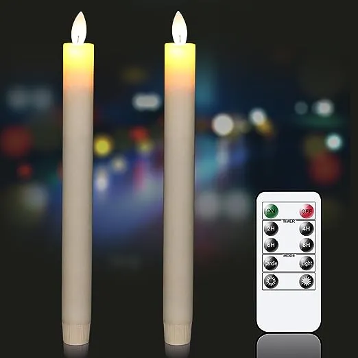 GenSwin Flameless Ivory Taper Candles Flickering with 10-Key Remote, Battery