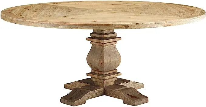 Modway Column 71" Round Pine Wood Dining Table - Brown