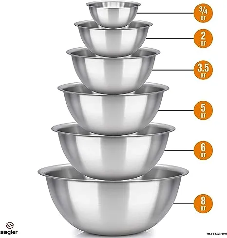 Sagler Mixing Bowls - Mixing Bowl Set of 6 - Stainless Steel Mixing Bowls - Polished Mirror Kitchen Bowls - Set Includes , 2, 3.5, 5,