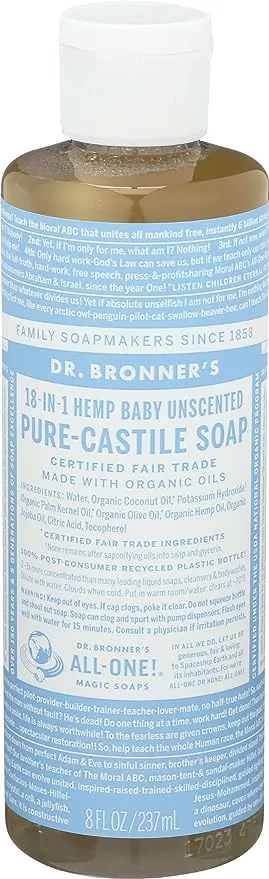 Dr. Bronner's Baby Unscented Pure Castile Liquid Soap, 16 fl oz