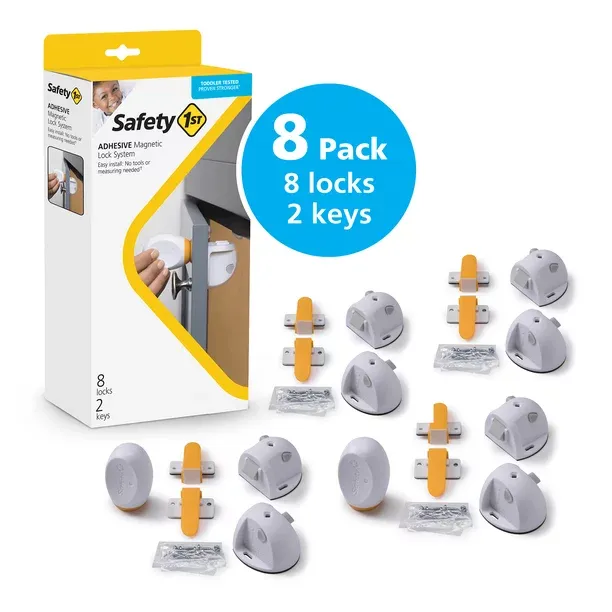 Safety 1st Adhesive Magnetic Lock System - 4 Cerraduras y 1 Llave, Blanco, Niño Pequeño