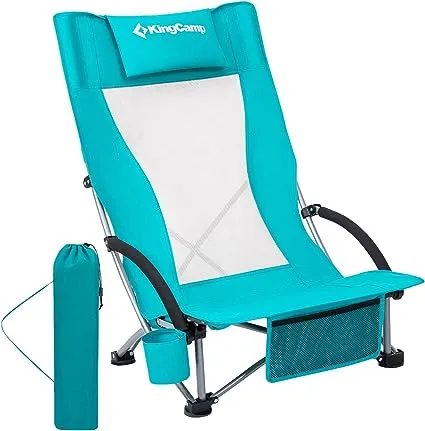 KingCamp High Mesh Back Beach Folding Chair Cyan / 1-Pack