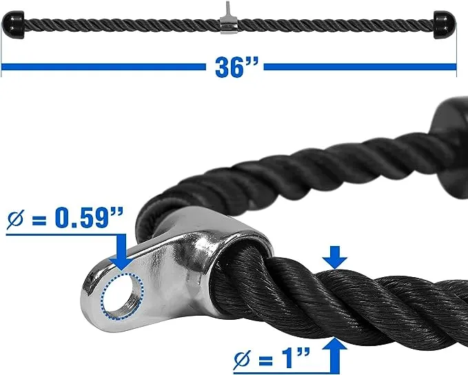 Yes4All Deluxe Tricep Rope Cable Attachment, 27 & 36 inch with 4 Colors, Exercise Machine Attachments Pulley System Gym Pull Down Rope with Carabiner