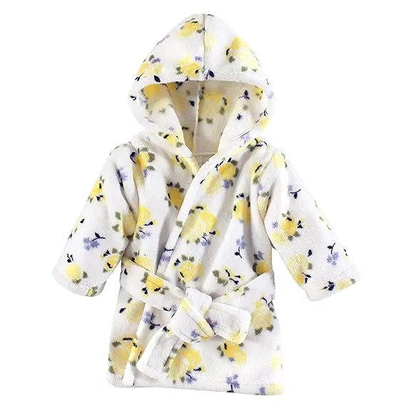 Luvable Friends Unisex Baby Plush Bathrobe, Yellow Floral, 0-9M