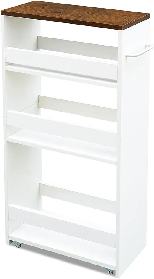 Marty Rolling Storage Cart 4-Tier White Kitchen Cart on Wheels,Slim Storage Cart