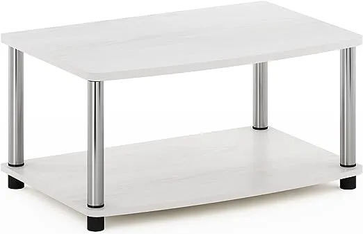 Furinno Turn-N-Tube No Tools 2-Tier Elevated TV Stands, White Oak/Chrome