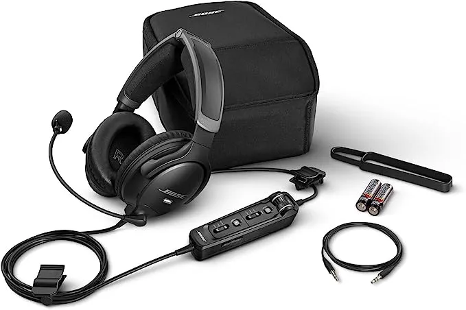 Bose A30 Aviation Headset, Noise Cancelling Pilot Headset with Adjustable ANR, Bluetooth and Lightweight Comfortable Design, Dual Plug, Black