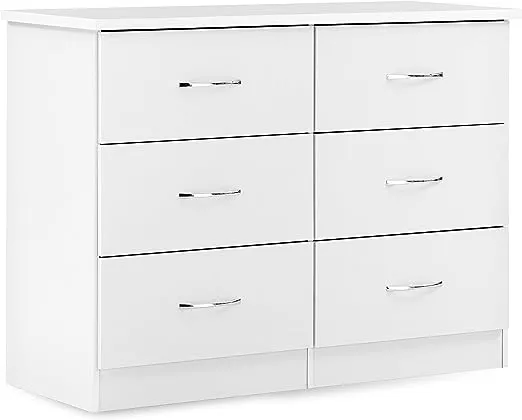 Herval Dresser, 6 Drawers, Chest of Drawers for Bedroom, 35” H x 18” D x 47” W, White